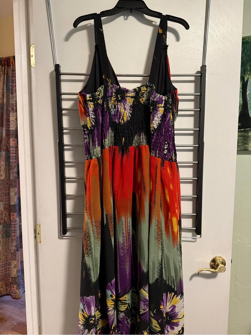 Floral V-Neck Maxi Dress in Orange, Purple and Green